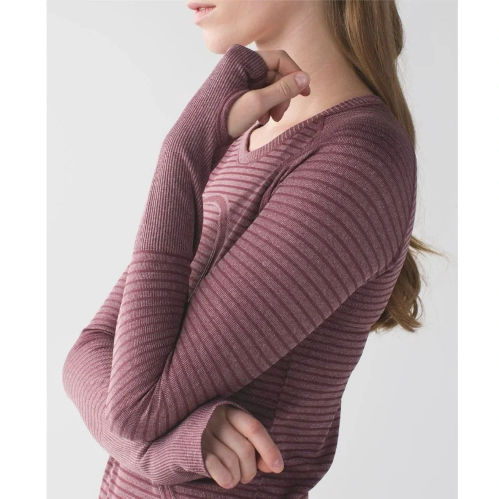 Lululemon Swiftly Tech Long Sleeve Crew in Heathered Bordeaux Drama Size 4 - Picture 3 of 15
